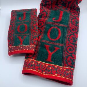 Vintage JCPenney Home Collection Cotton Red Green JOY Bath Towel & Hand Towel